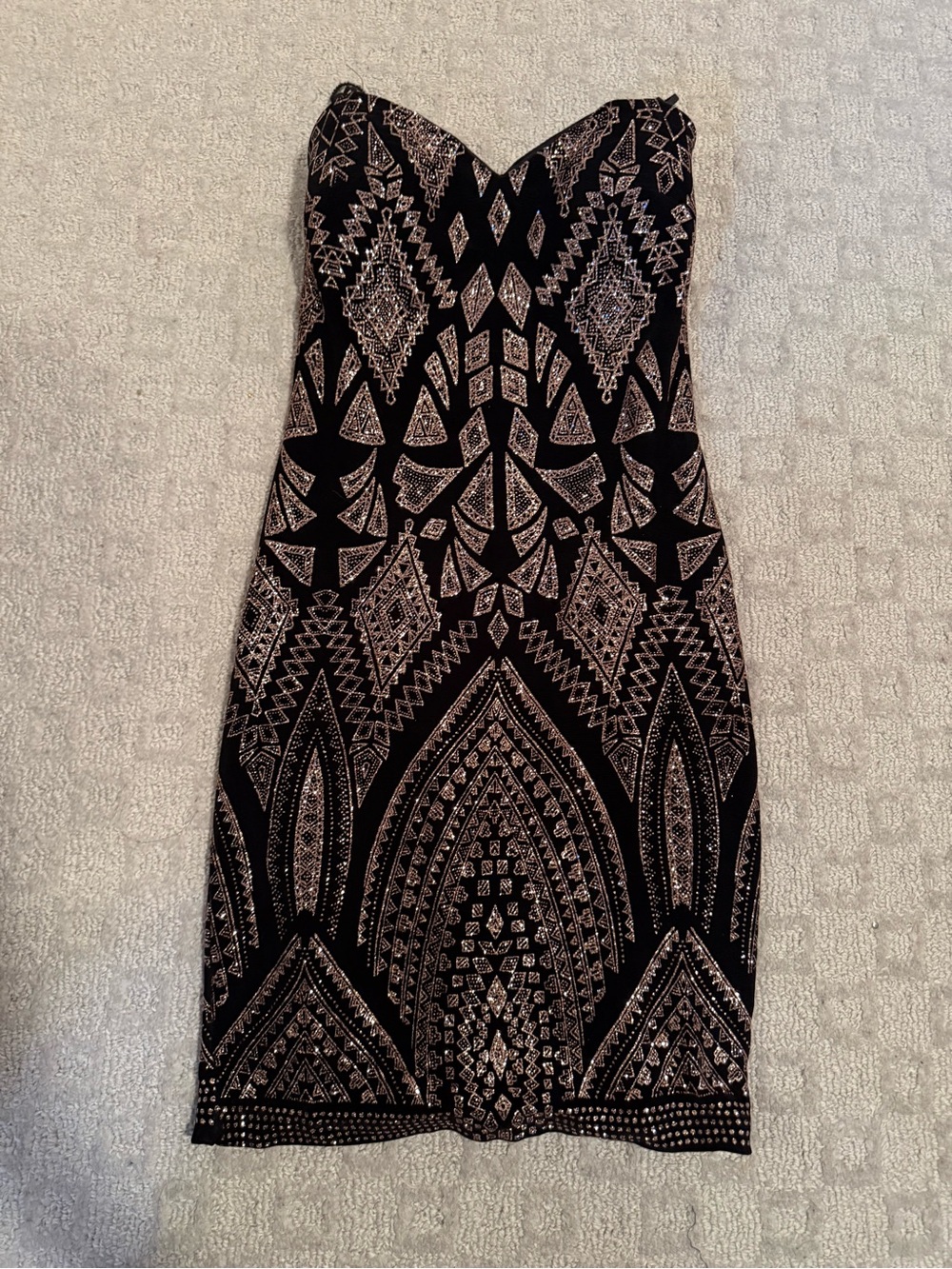 Jump Strapless Black Dress with Rose Gold Beaded Pattern